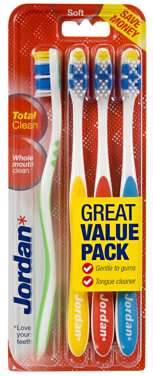 Jordan Total Clean mäkká zubná kefka, mix farieb, 1 balenie - 4 ks