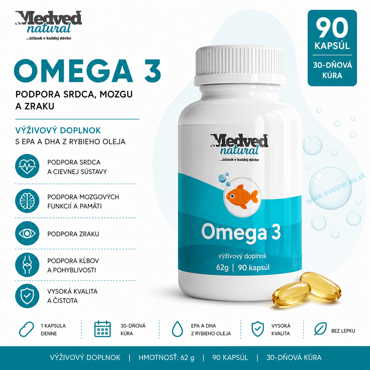Medveď natural Omega-3 90 kapsúl