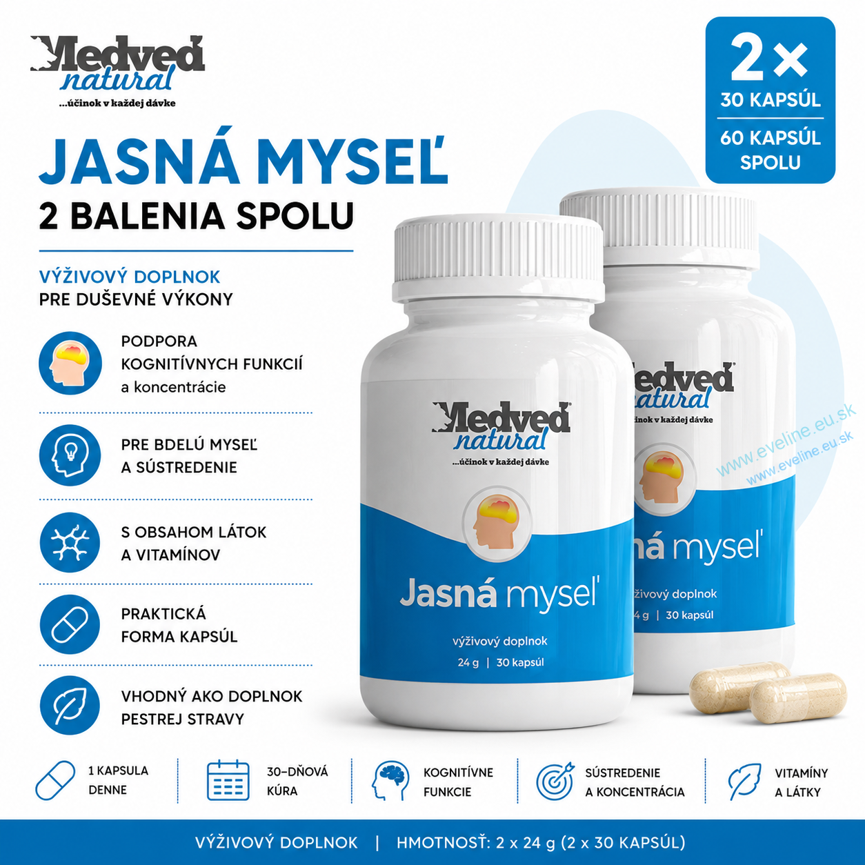 Medveď natural  2x Jasná myseľ po 30 kapsúl (60 kapsúl spolu)