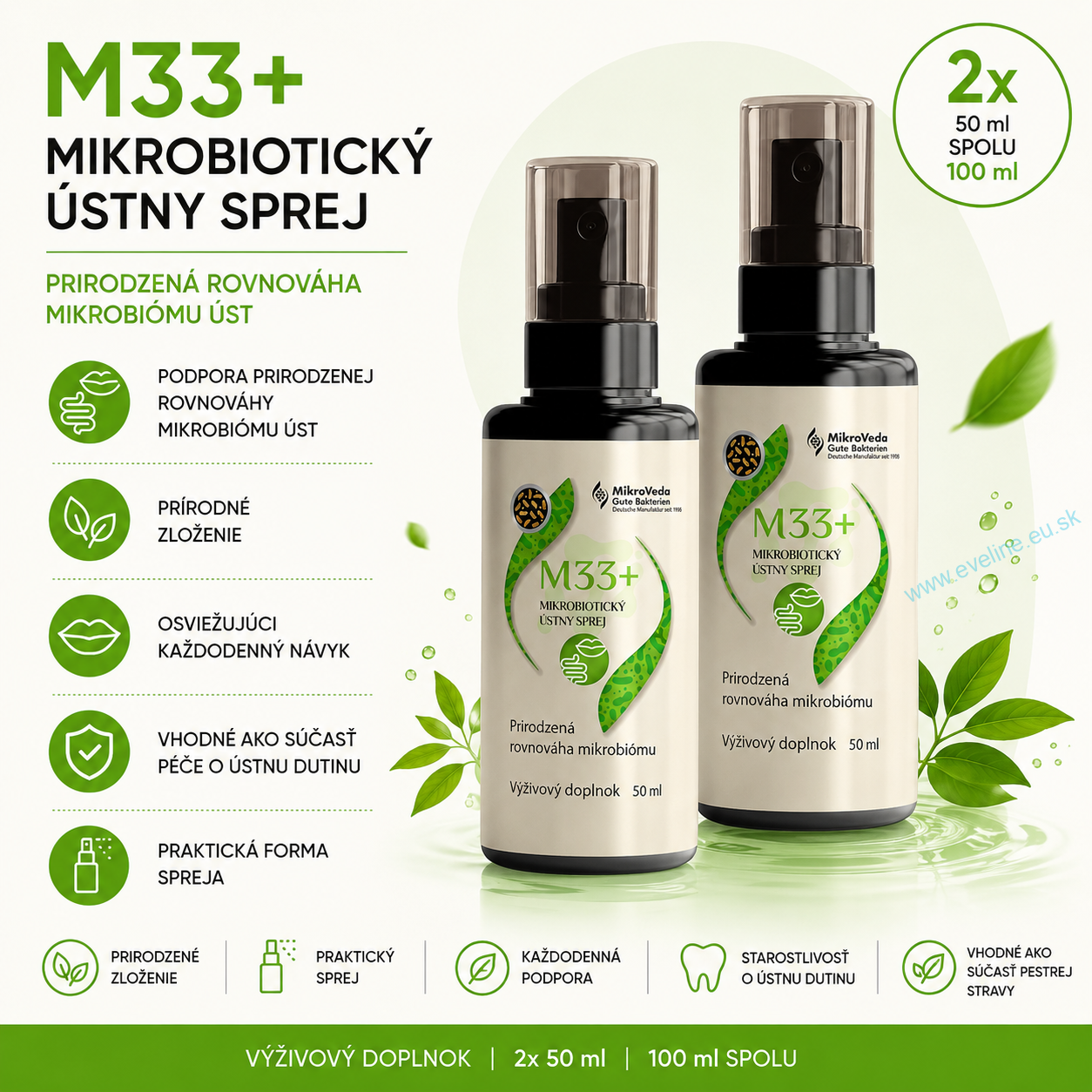 2x M33 Mikrobiotický ústny sprej po 50 ml (100 ml spolu)