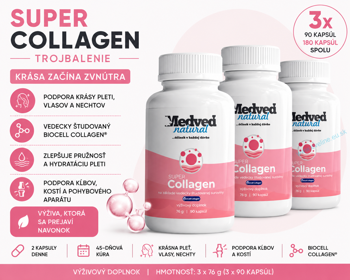 3x SUPER Collagen 90 kapsúl (180 kapsúl spolu)