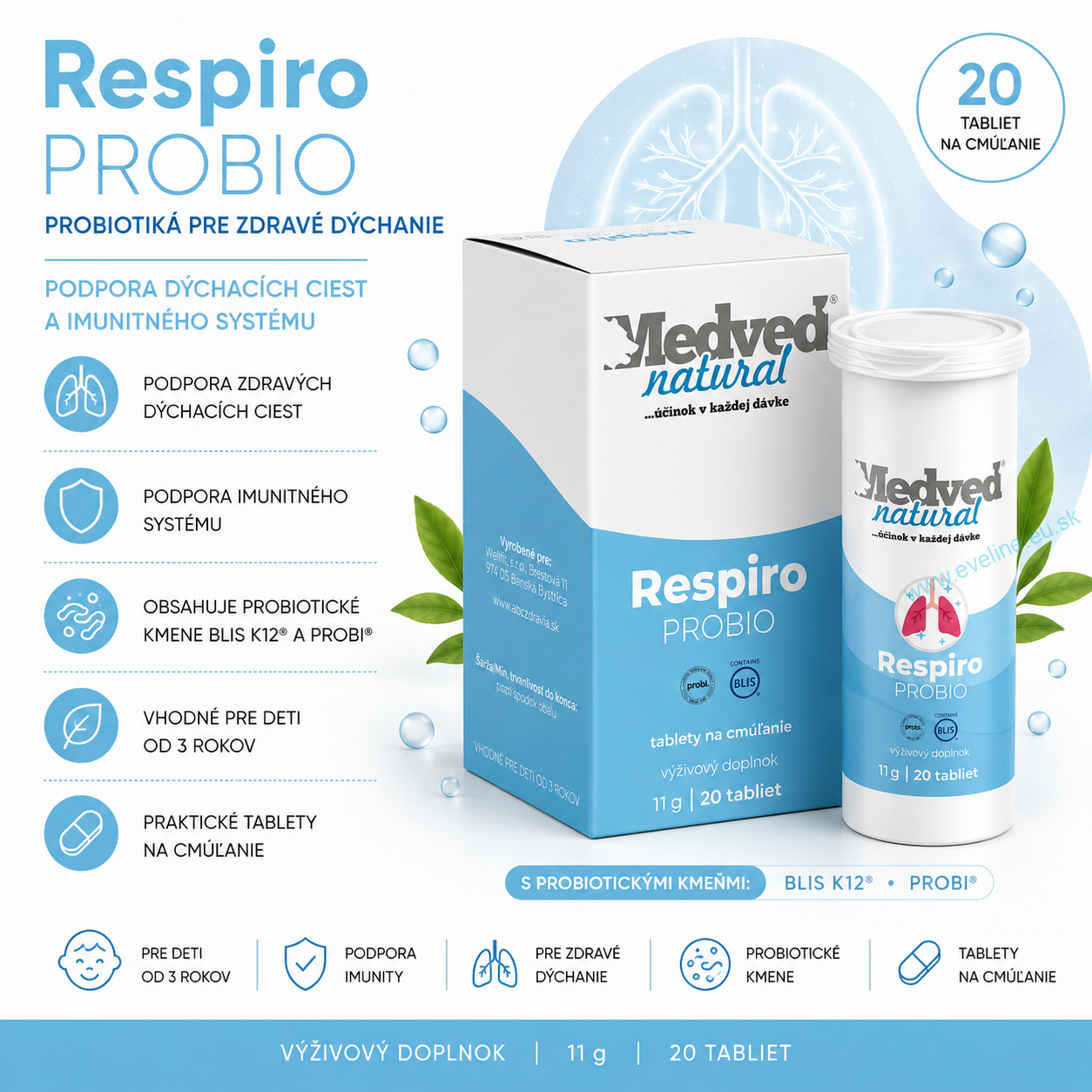 Medveď natural Respiro PROBIO 20 tabliet