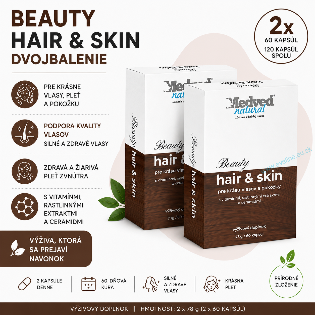 2x Beauty hair & skin 60 kapsúl (120 kapsúl spolu)