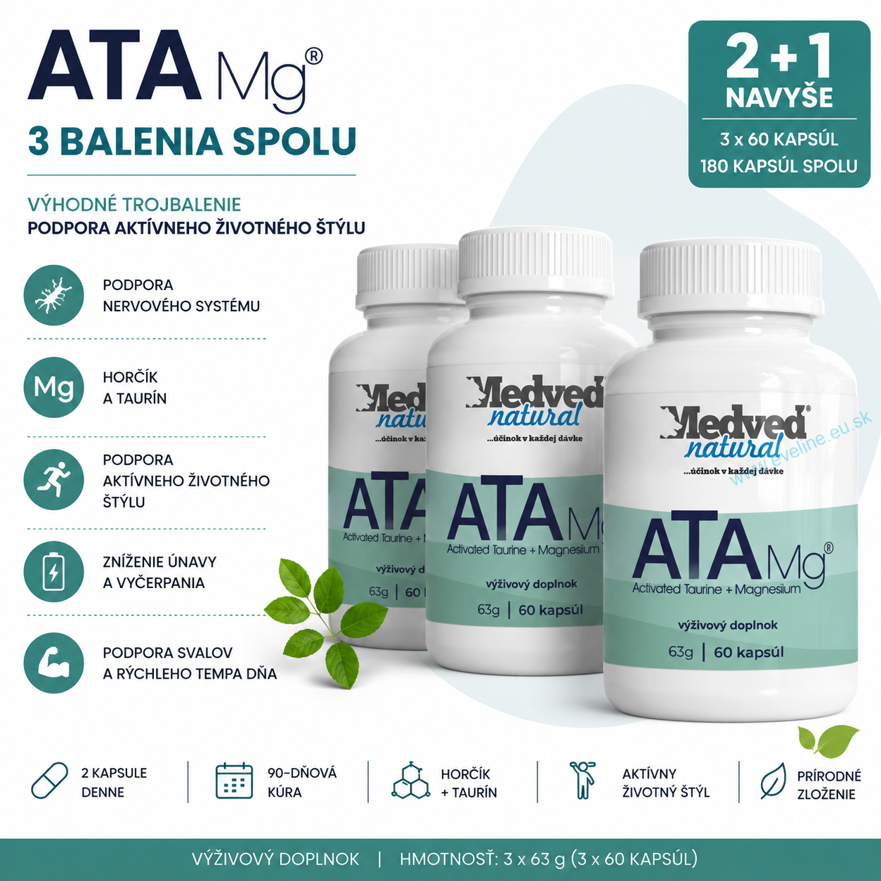 2+1 ZADARMO ATA Mg® 60 gélových kapsúl (180 kapsúl spolu)