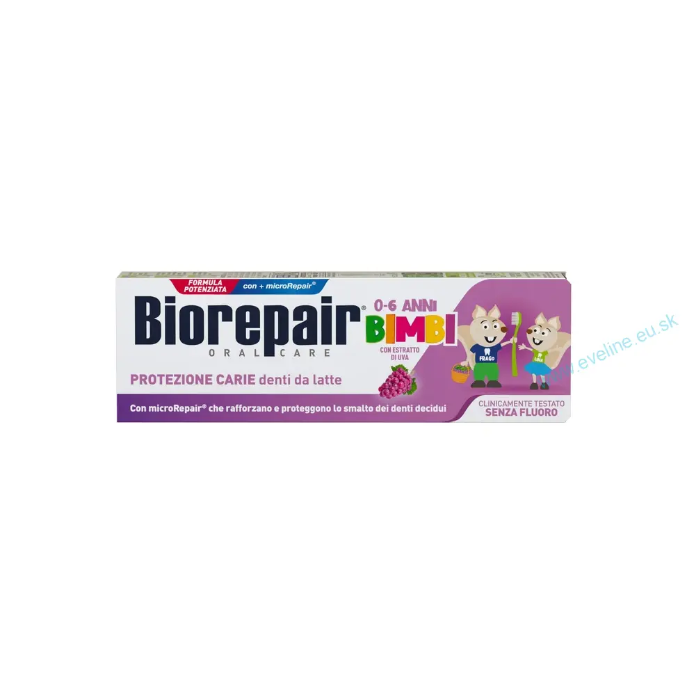 Biorepair Kids 0–6 rokov – detská zubná pasta bez fluóru, hrozno, 50 ml