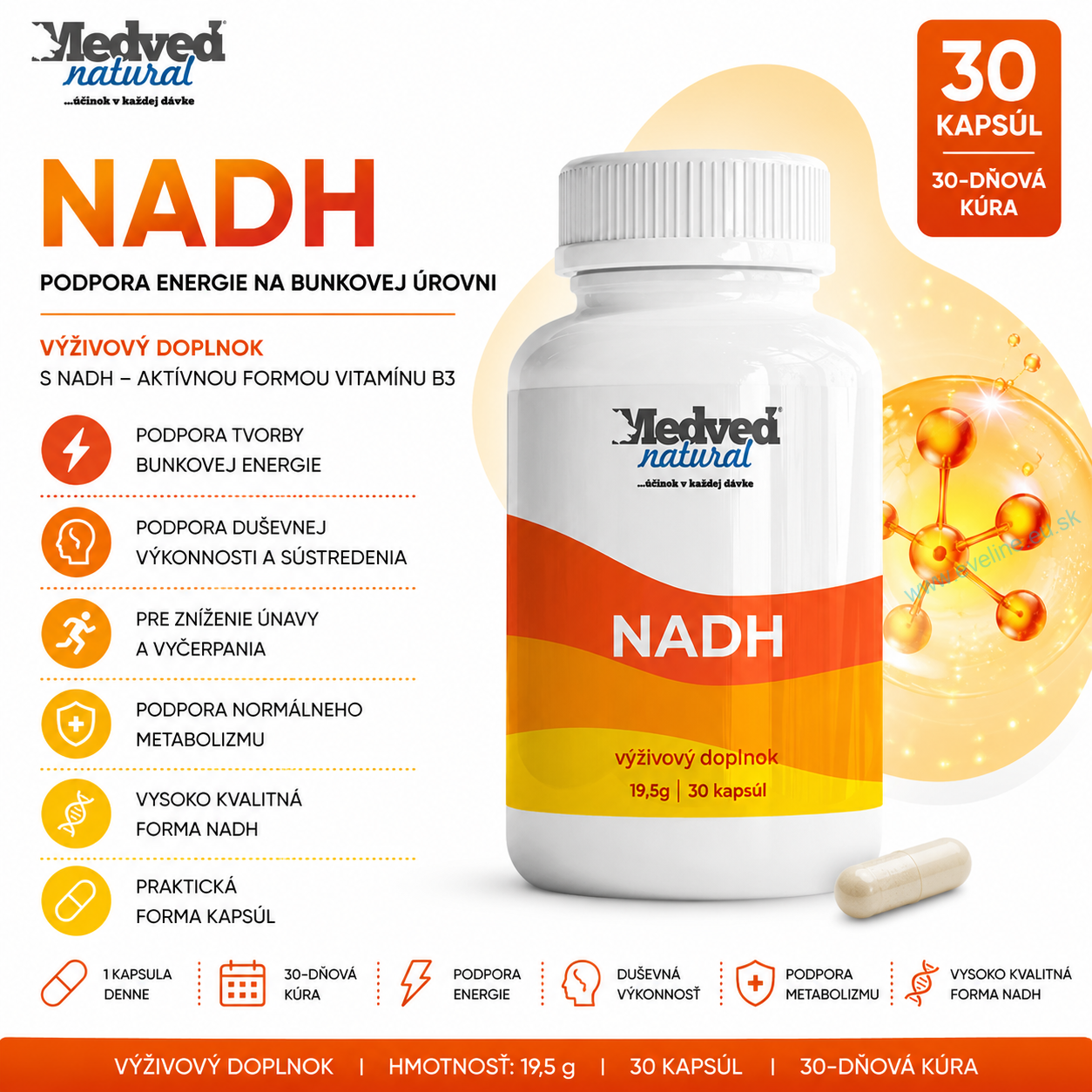 Medveď natural NADH 30 kapsúl