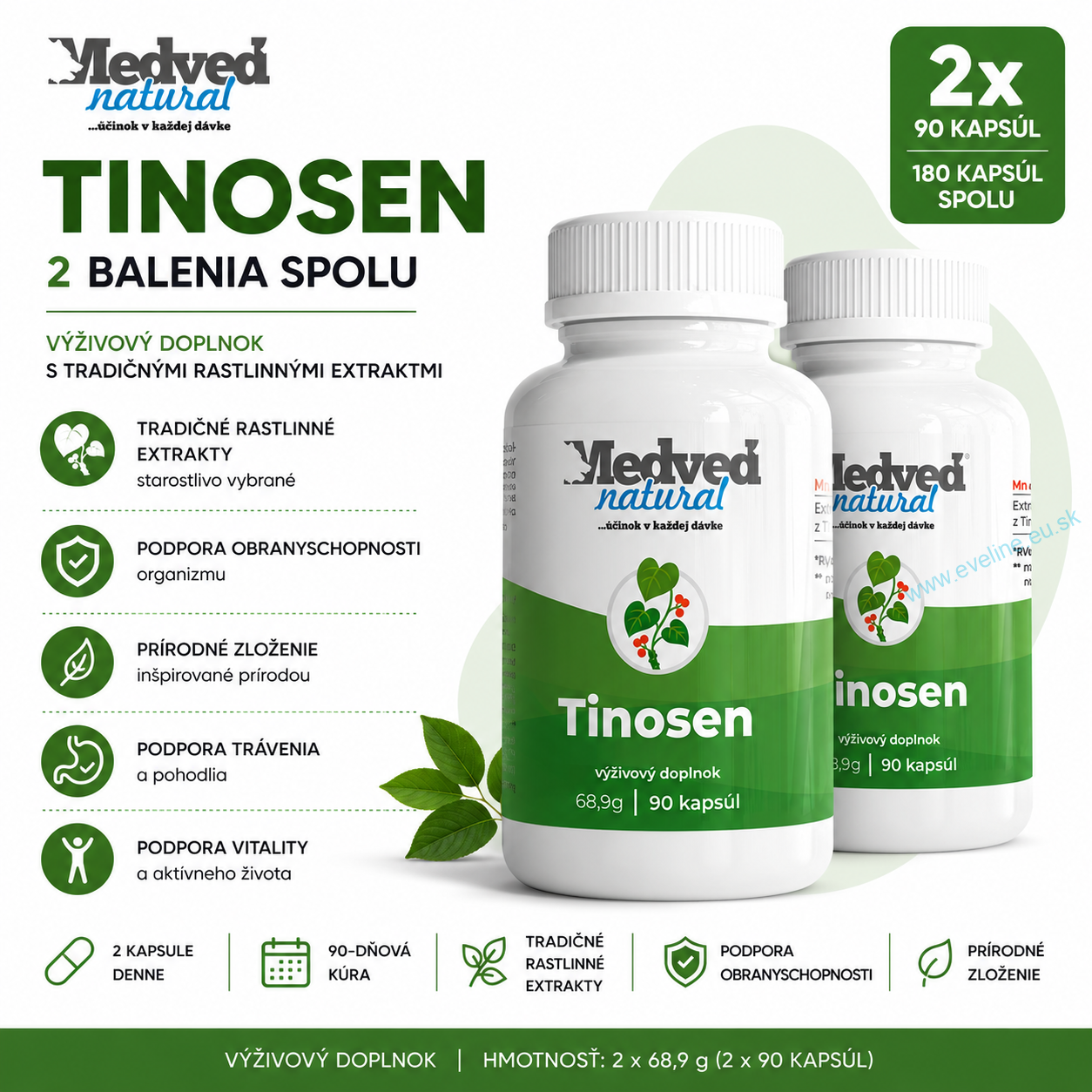 2x Medveď natural Tinosen 90 kapsúl (180 kapsúl spolu)