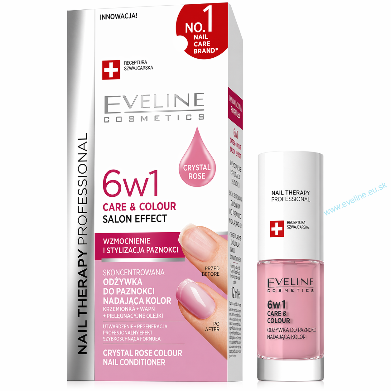 Eveline Nail Therapy Professional Care&Colour 6v1 – spevňujúca výživná kúra na nechty s farbou Crystal Rose, 5 ml