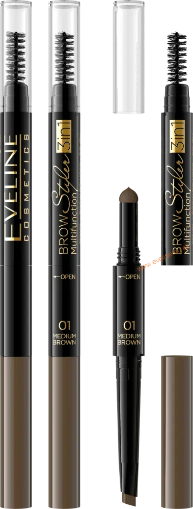 EVELINE BROW Styler 3v1 multifunkčná ceruzka na obočie - stredne hnedá
