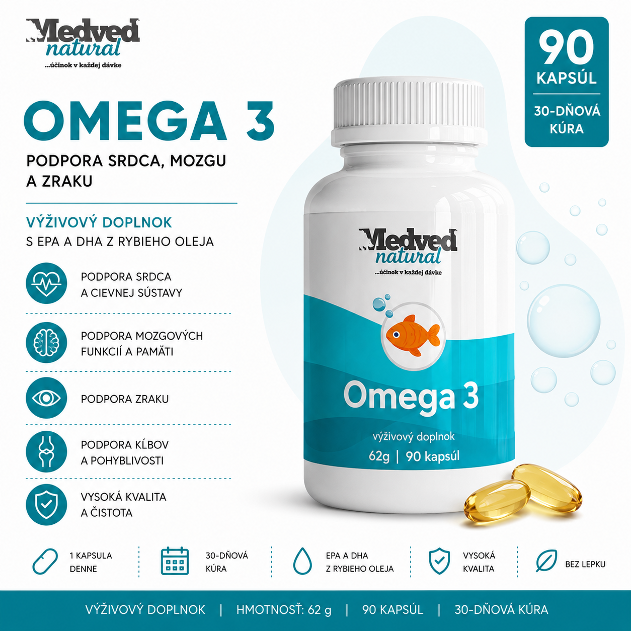 Medveď natural Omega-3 90 kapsúl (Omega 3)