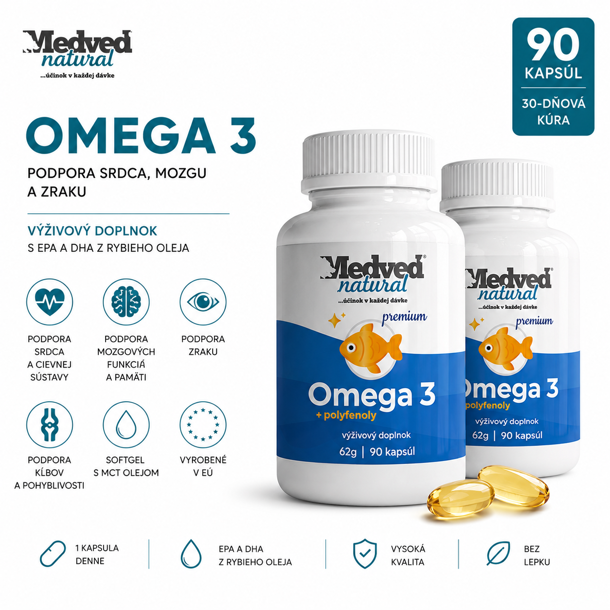 2x Omega-3 premium 90 kapsúl (180 kapsúl spolu) ( Omega 3)